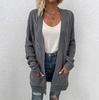 Autumn and winter loose casual twist knitted cardigan European and American pocket medium and long sweater jacket