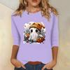 Women's Fashion Casual Three-quarter Sleeve Halloween Printed Round Neck Top