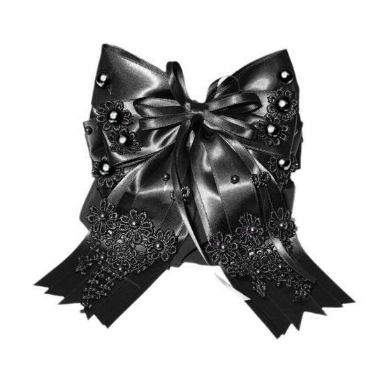 Lace Hair Clip Head Flower Faux Pearl Satin Bowknot Decor