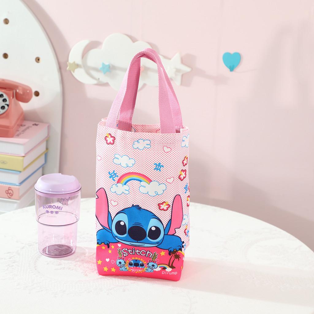 Stitch Print Canvas Insulated Cup Bag With Storage Pouch For Outdoor Use