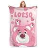 Super Soft Lotso Strawberry Bear Throw Blanket Premium Flannel Fleece Lightweight Bed Blanket Super Cozy Blankets All Season Use
