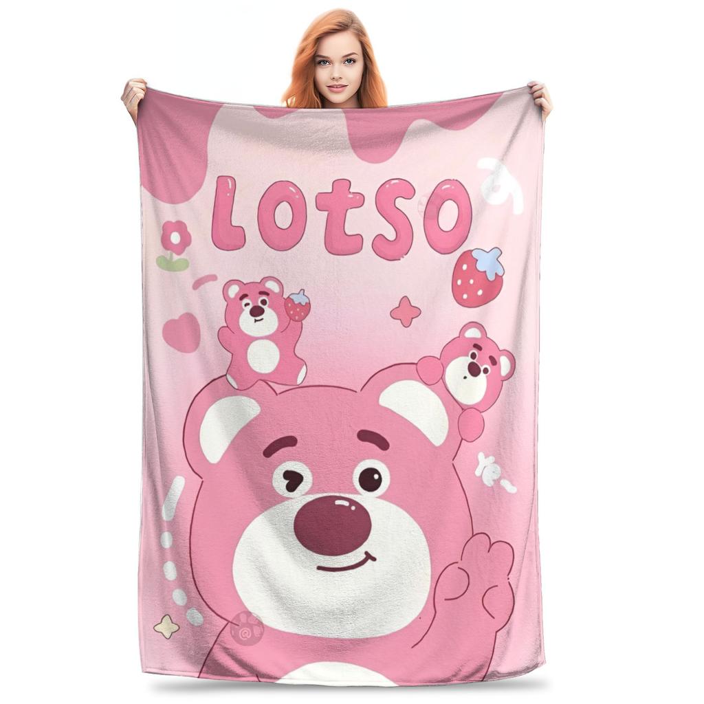 Super Soft Lotso Strawberry Bear Throw Blanket Premium Flannel Fleece Lightweight Bed Blanket Super Cozy Blankets All Season Use