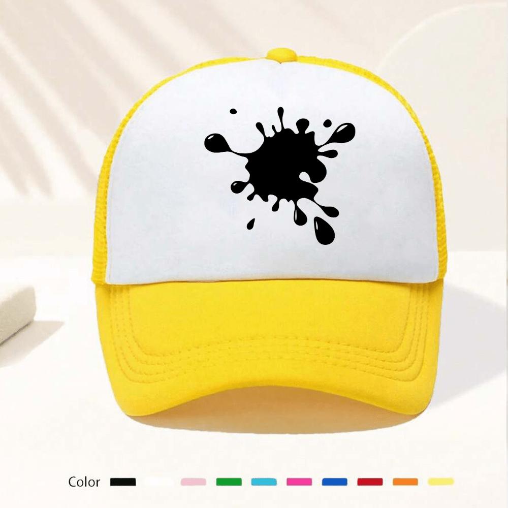 Black Ink Splatter Trucker Hat Adjustable Mesh Back Polyester Baseball Cap Unisex Casual Snapback Cap