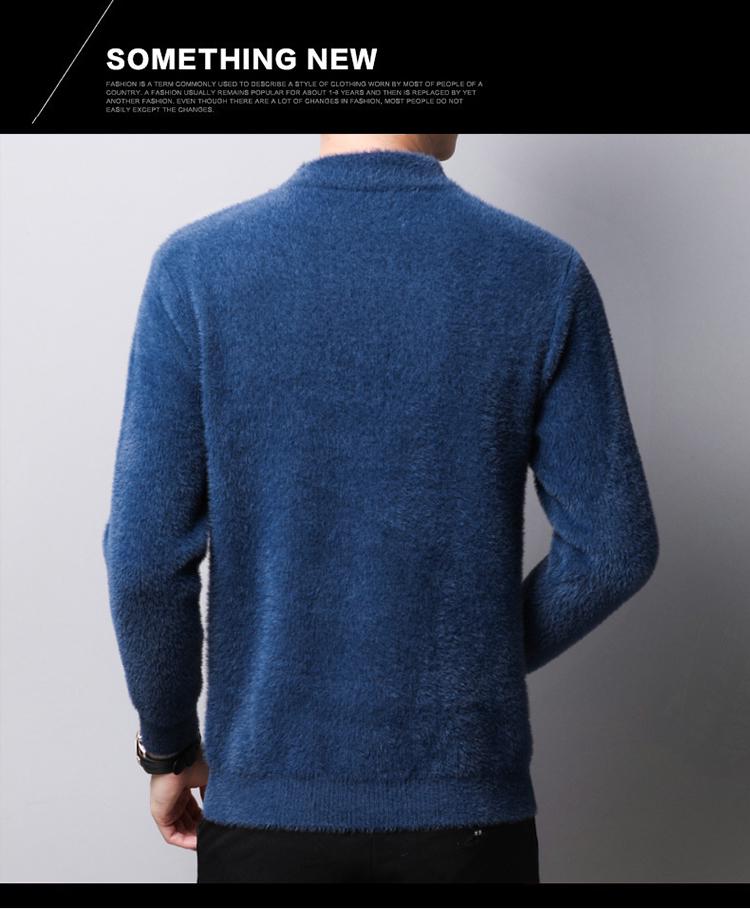 Herren Bestickter Goldener Nerzimitat Kaschmirpullover - Mittelhoher Kragen Warm Lässig Pullover