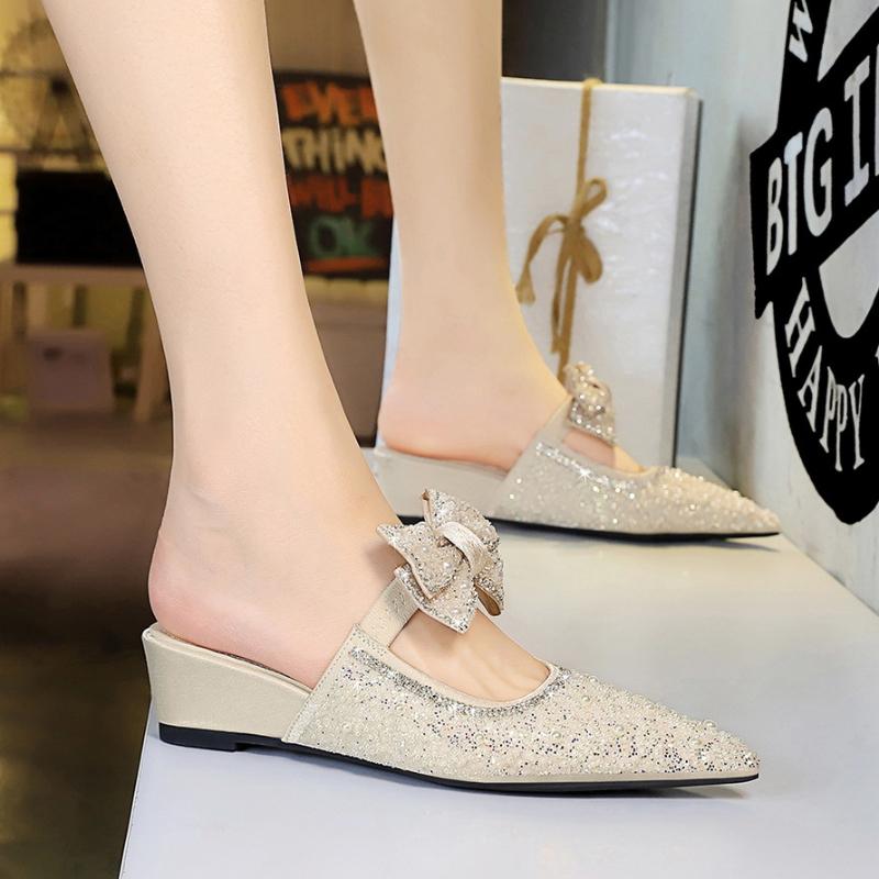 French Fairy Style Bow And Pearl Rhinestones Tow With Heads For Women Wearing High-End Temperament And Women's Shoes Fashionable