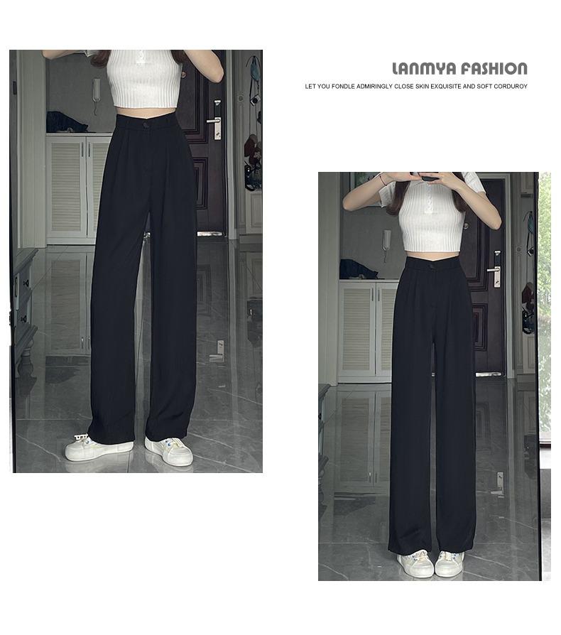 Women's High-Waist Black Drape Wide-Leg Pants - Summer 2025 Fashion, Loose Casual Petite Suit Trousers