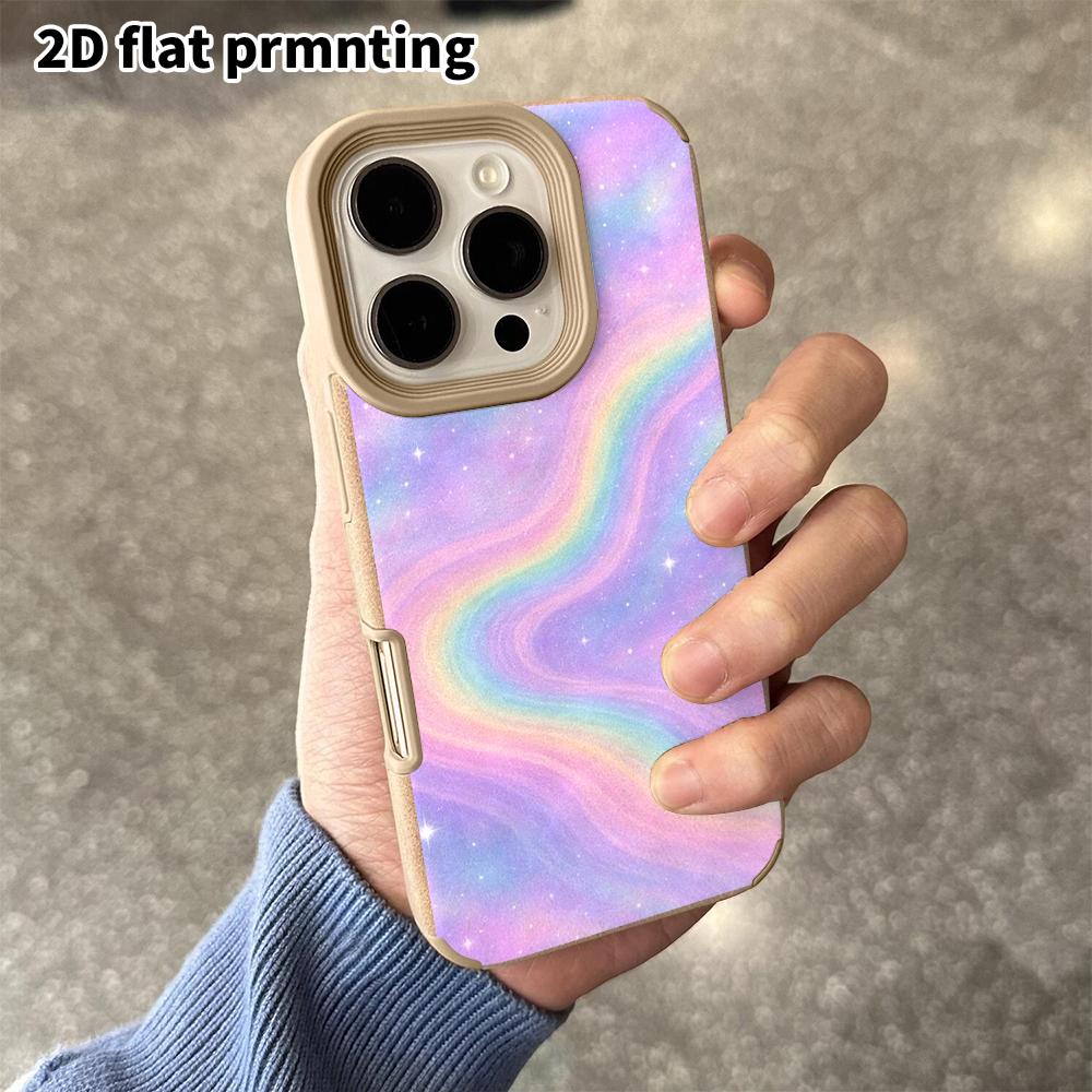 Phone Case: 2D flat lambskin suitable for iPhone 18, 17, 16, 15, 14, 13 Pro protective cases, rainbow nebula, hugging twin bears, Christmas and Hallow