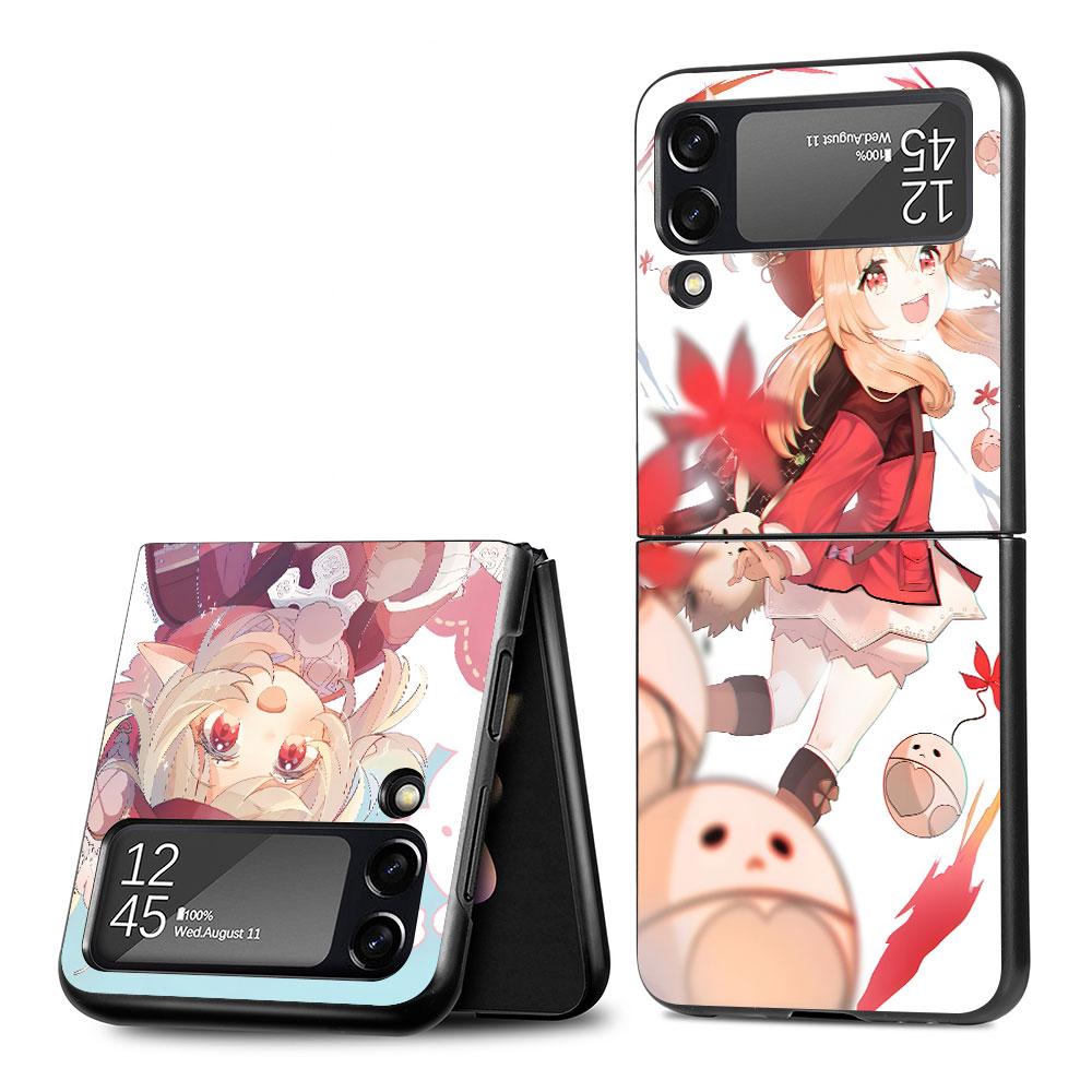 Custodia Klee Genshin Impact per Samsung Galaxy Z Flip4 Flip3 5G Guscio Rigido in PC per Cellulare Z Flip 4 3 Nero Coque Zflip4 Zflip3 Copertura