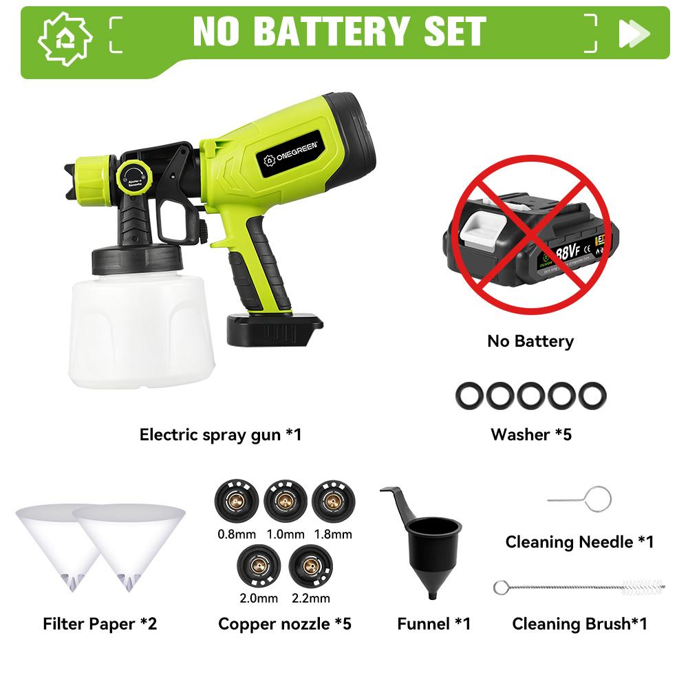

ONEGREEN 1400ML Електричний фарбопульт 850 Вт Бездротовий розпилювач фарби HVLP Автомобільний Меблевий Сталевий Електроінструменти Для Акумулятора Makita 18V Штифт Without Battery