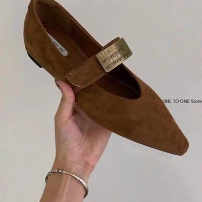 Retro Mary Janes Shoes Women Suede Luxury Heels 2024 Trend Pointed Toe Wedges Autumn Casual Shoes Elegant Dress Zapatos Mujer