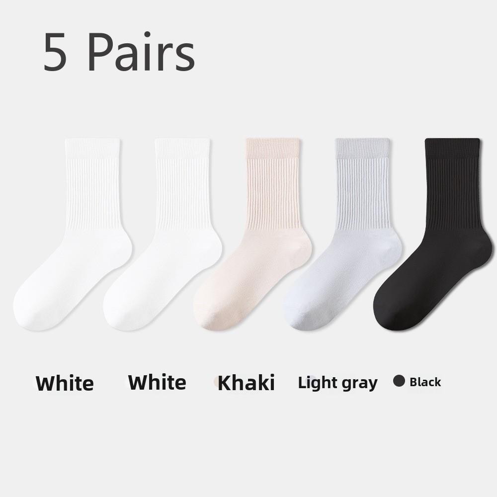5 Pairs of Women's Spring and Summer Mid-calf Anti-odour, Sweat-absorbent, Casual and Versatile Breathable Loose Pile Socks