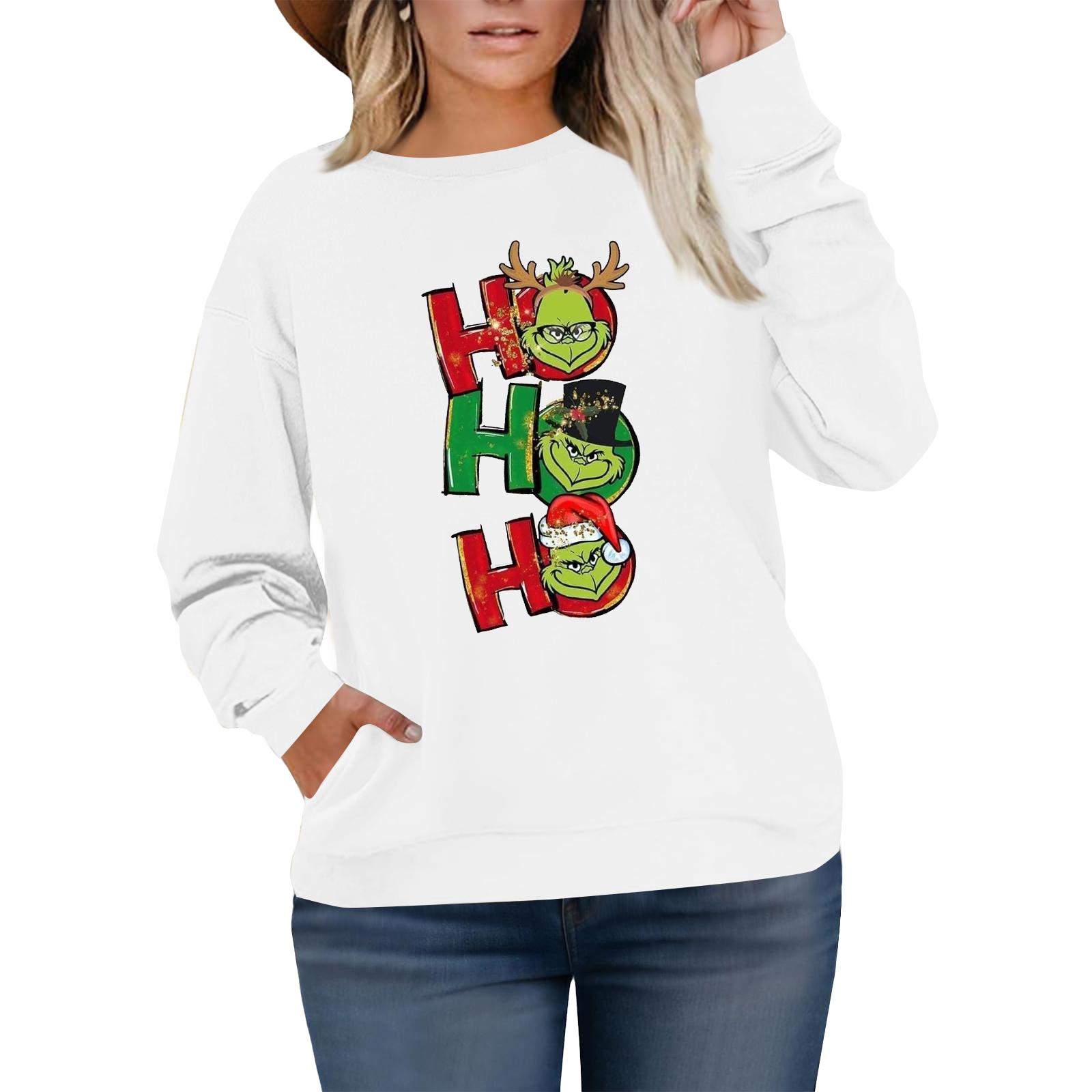 

Женский модный повседневный пуловер большого размера с длинным рукавом и принтом XL белый