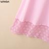 VONDA Women's Square Neck Elegant Lace Puff Sleeve Summer Dress A-Line Party Sundress