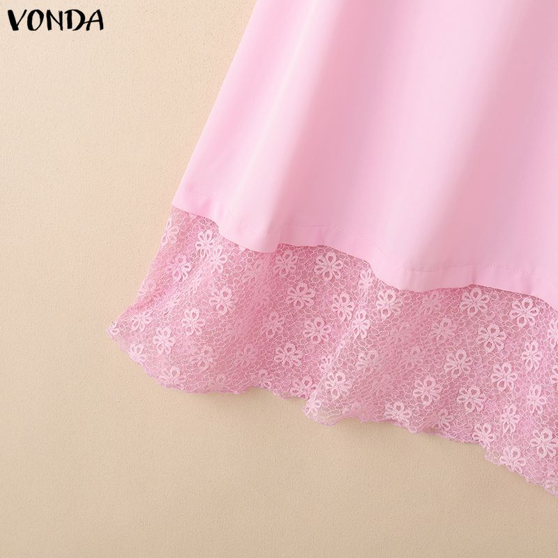 VONDA Women's Square Neck Elegant Lace Puff Sleeve Summer Dress A-Line Party Sundress