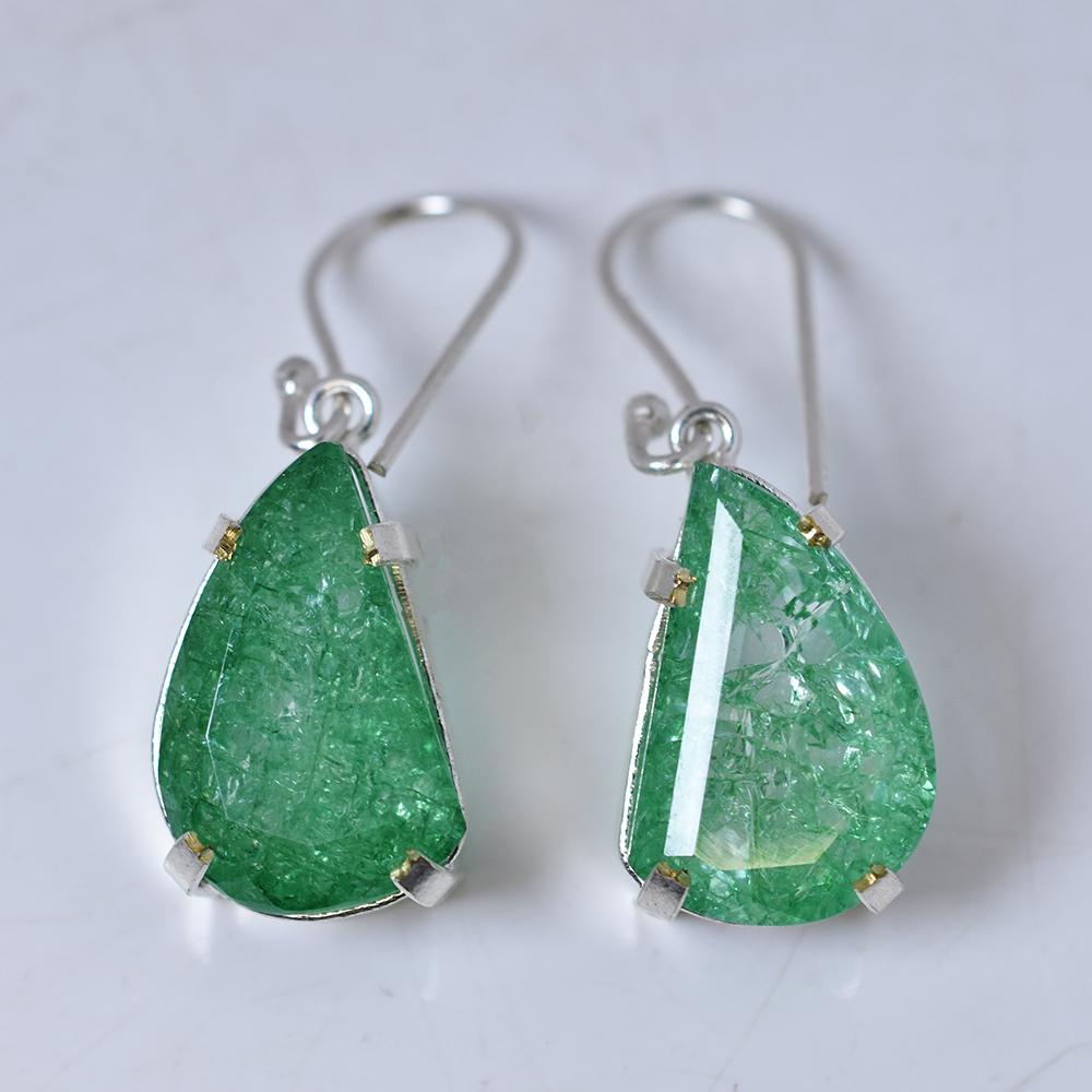CERTIFIED Fancy Natural Green Emerald 925 Sterling Silver Stone 68 Ct Earring MY.ER-37-NS