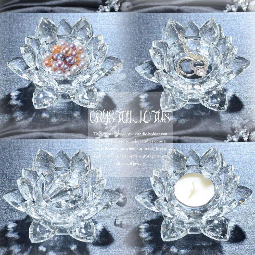Home Ornament Crystal Lotus Candle Holders Glass Flower Tea Light Holder Tealight Candlestick  Bar