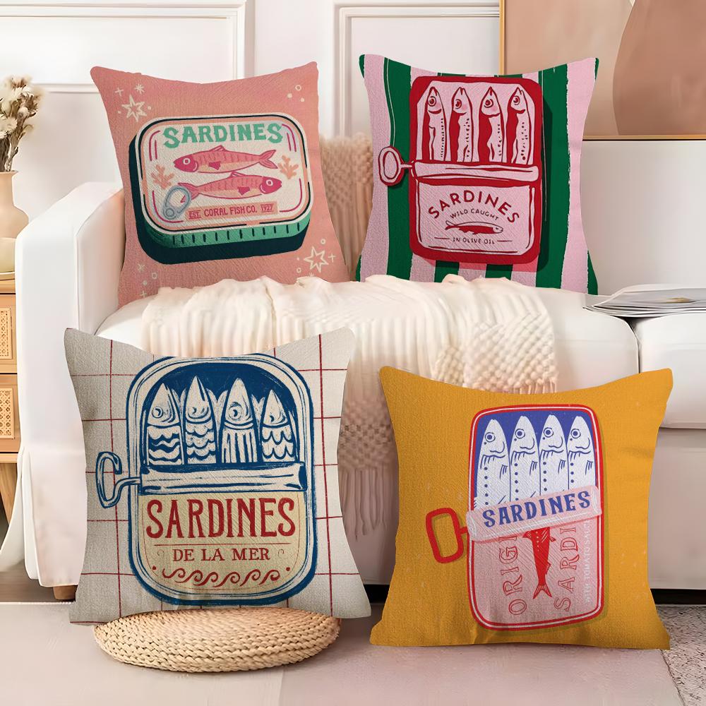 Ocean-Style Canned Sardines Pillow Case Linen Pillow Case Sofa Home Decor Cushion Cover Cushion Cove