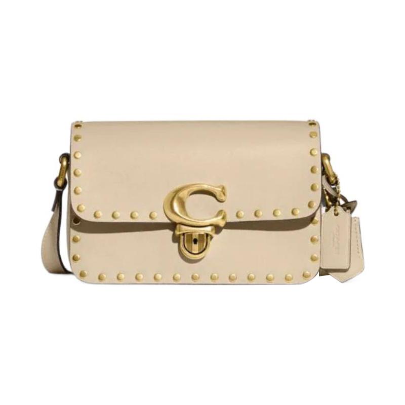 

COACH Studio 19 push-lock flap closure rivet decoration cow leather crossbody shoulder bag small size women s ivory white білий