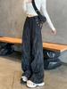 Women's High Waist Slimming Retro Cargo Pants - Black/Gray, Petite, Wide Leg