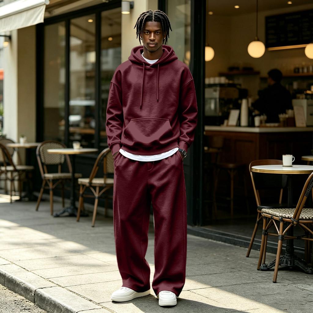 Men's Casual Tracksuit 2 Piece Outfit with Hoodie and Wide Leg Pants Loose Fit