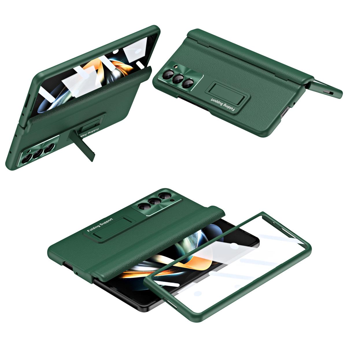 

For Samsung Galaxy Z Fold6 5G Kickstand Cover PU Leather+PC Phone Case with Front Screen Film Green