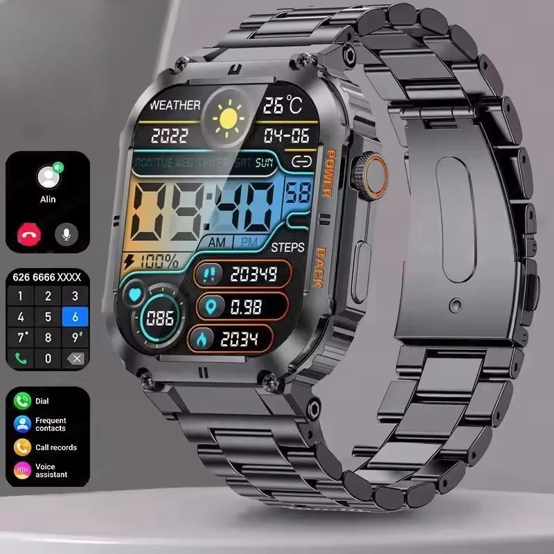 2025 New Outdoor Sports Fitness Smartwatch for Men 1.96 Inch Screen Bluetooth Calling Waterproof Watches Blood Oxygen Reloj Hombre