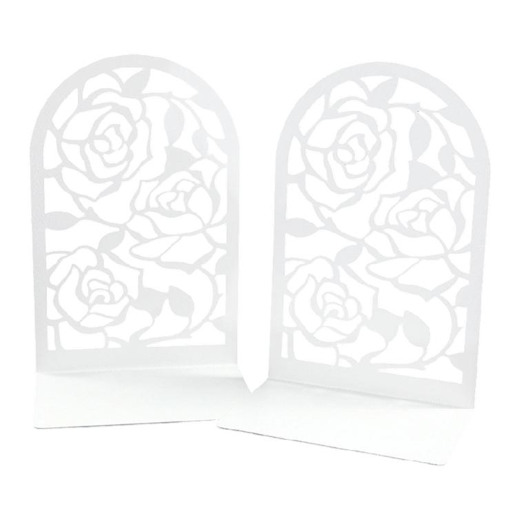 Modern Rose Themed Metal Bookends Easy To Clean Surfaces For Efficient Desktop Organization