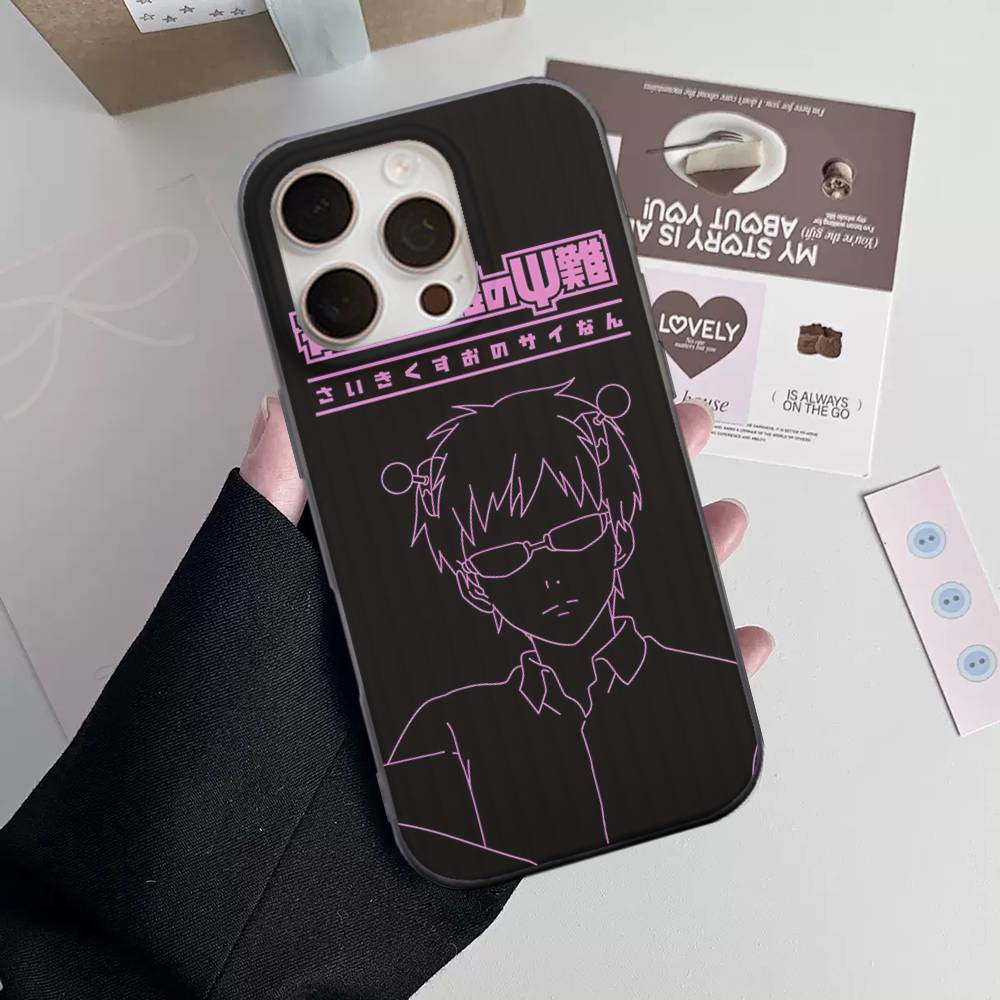 Cute Kitty Boy Saiki Kusuo Corrugated Stripe Phone Case For IPhone 17 16 15 14 13 12 11 Pro Max Plus Pro Shockproof Cover