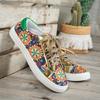Außenhandel Übergröße Einzelne Schuhe Damen Frühling neu Europäisch und Amerikanisch 2025 runde Zehenpartie Board-Schuhe bedrucktes Canvas Damenschuhe
