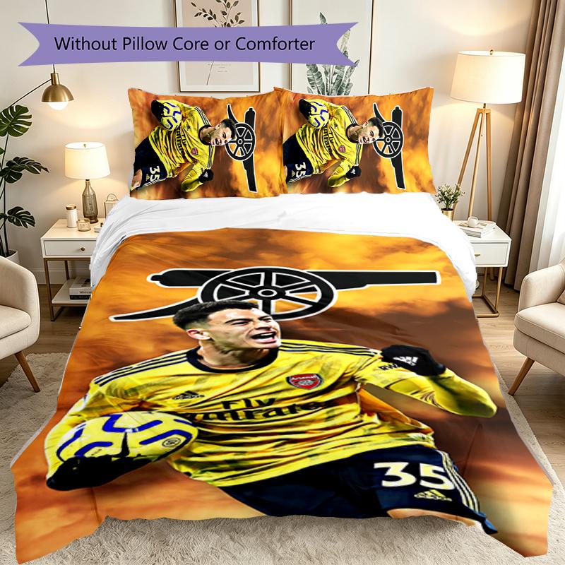 Football Club Duvet Cover Set - 3pcs Polyester Bedding Set with Digital Print, 1 Comforter Cover & 2 Pillow Shams