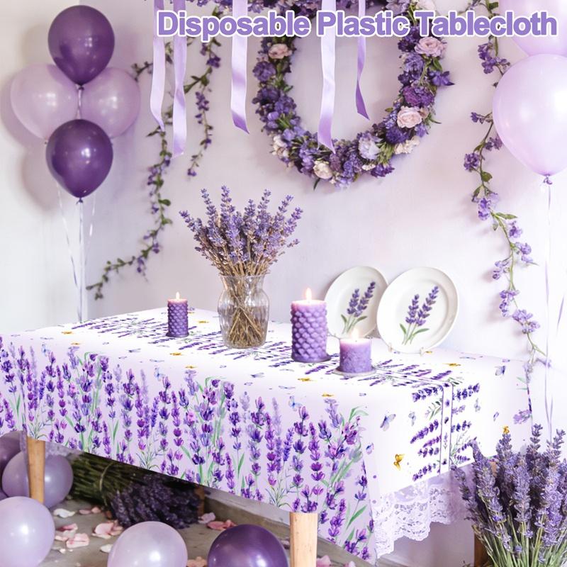 Spring Summer Purple Lavender Plastic Tablecloth Wedding Party Decor Spring Floral Rectangle Table Cloth Dining Table Decor