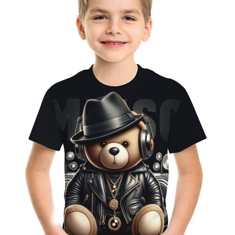 Dětské Chlapecké oblečení Krátký rukáv Cool Bear Potisk Dětské Letní oblečení Chlapecké triko Ležérní Stylové dívčí oblečení Dětské topy s výstřihem