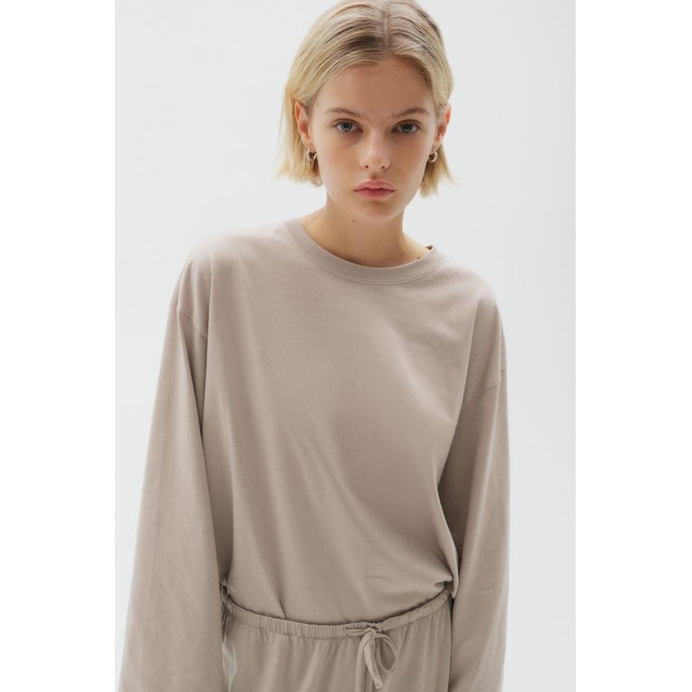 

H M Long Sleeve Cotton Top Light Greige