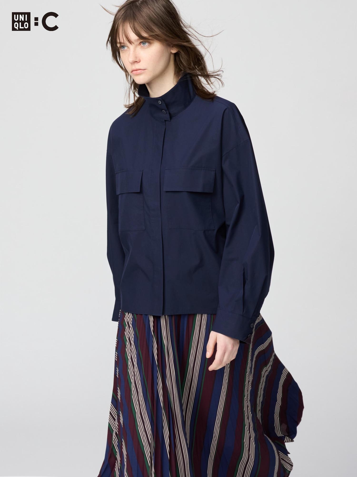 

Uniqlo Хлопковая куртка-рубашка со стойкой воротником, с длинным рукавом 69 NAVY/WOMEN XXL