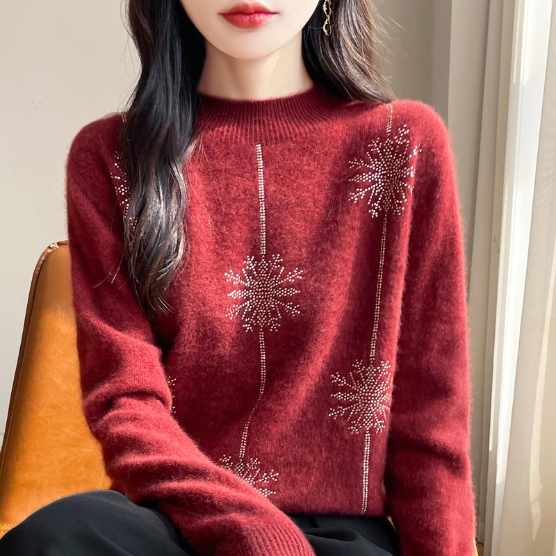 Women's Cashmere Sweater Qinghe Cashmere 30% Cashmere 70% Wool Autumn and Winter Pullover Warm and Fashionable