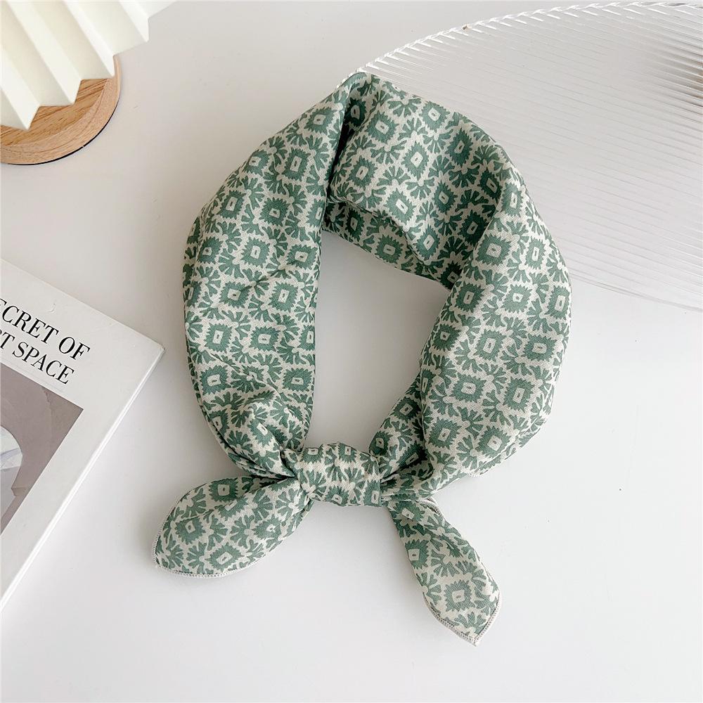 Cotton And Linen Small Square Scarf Silk Scarf Women'S Spring And Autumn New Style Artistic And Versatile Fashionable Temperament Headband Scarf
