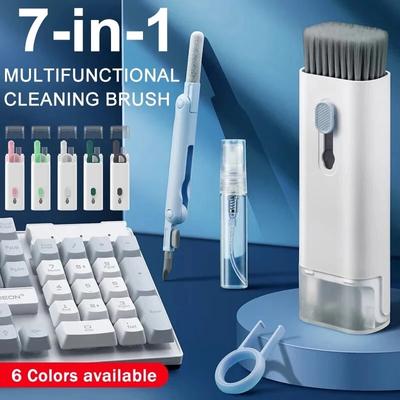 Kit de limpieza 7 en 1: cepillo limpiador de teclado de computadora, bolígrafo limpiador de auriculares para Airpods, herramientas de limpieza, extractor de teclas, juego de limpieza