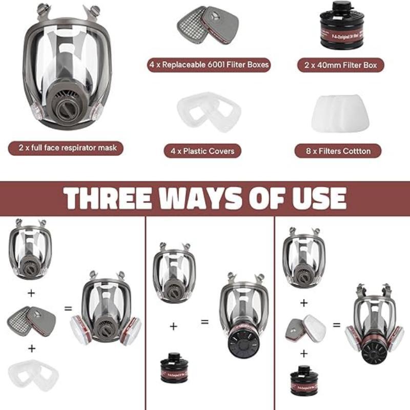Full Face Respirator - Mask with 40 Mm Gas Filter Canister for Industrial Gases, Chemical, Polishing, Welding, Spraying Gas Mask