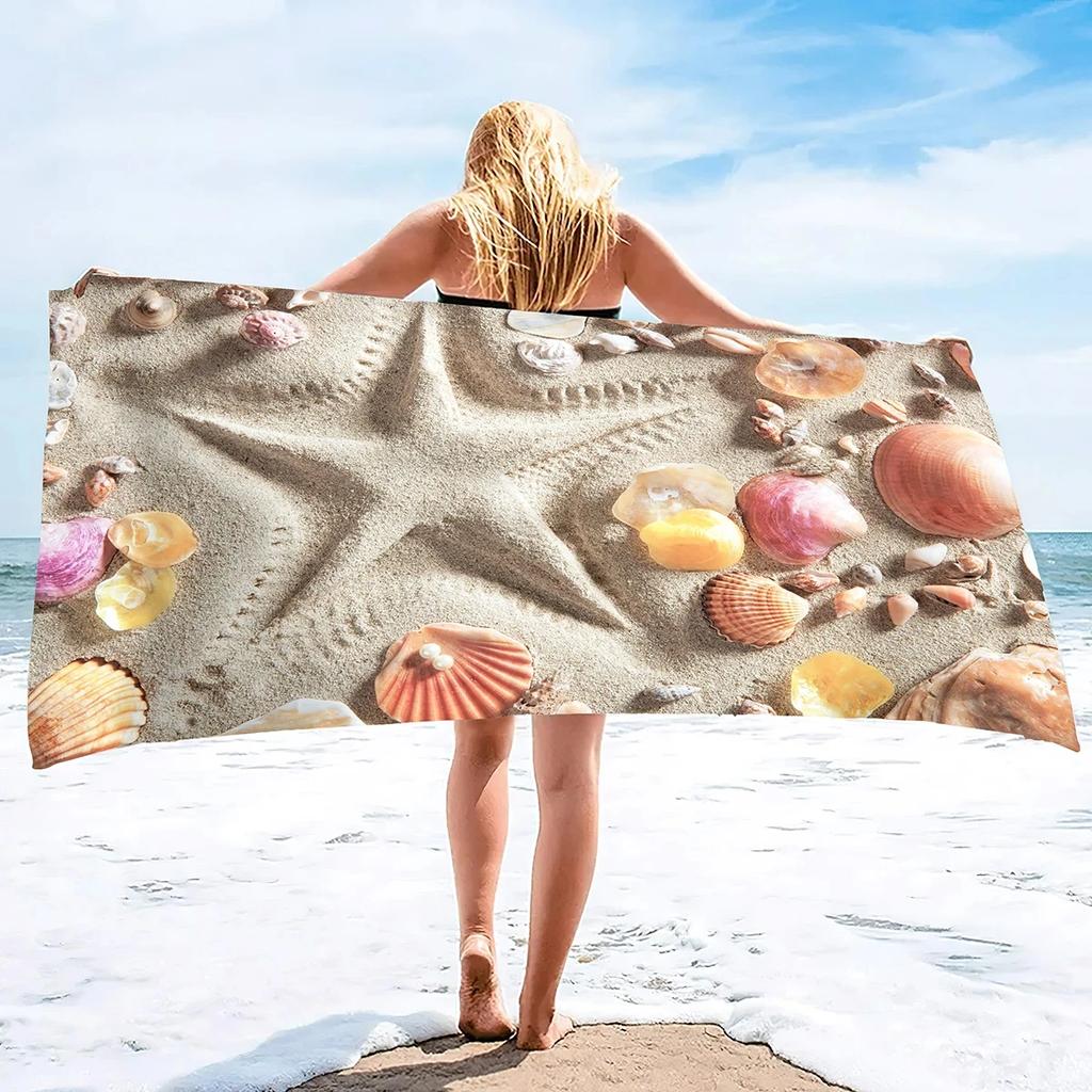 Beach Shell Conch Print Beach Towel Ocean Theme Microfiber Bath Towel Quick Dry Sand Free Face Towels for Sport Travel Spa Gym