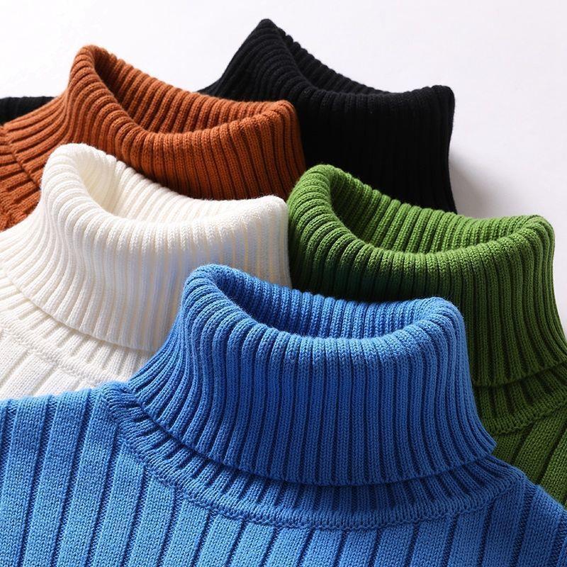 Men'S Turtleneck Slim-Fit, Thickened Warm Autumn/Winter Knit Shirt Solid Color Base Sweater Set