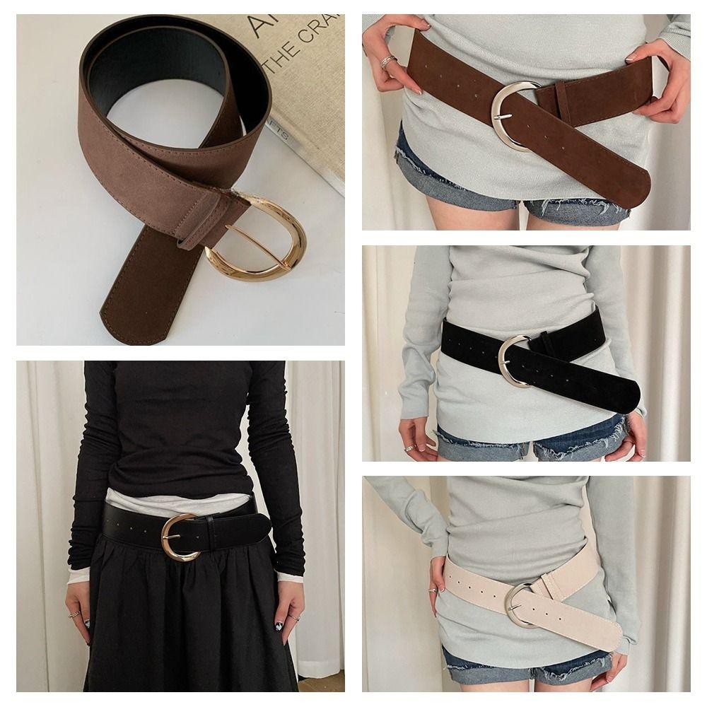 Metal Buckle Leather Waistband Jeans Girdle Western Cowboy Belt Retro Women Wide Belt  Girl