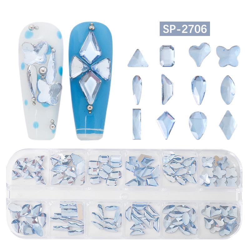 "12-Grid Irregular AB Glass Diamonds for Nail Art"