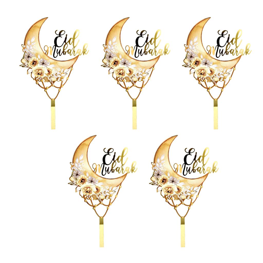 5 Pack Cake Toppers Set Eid Theme Holiday Cake Decors Party Supplies Birthday Cakes Decorations for Festival Cake