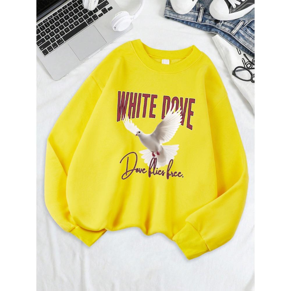 

Белый Голубь Летающий Принт Свитшот Женский Теплый Зимний Худи Свободный Повседневный Пуловер Круглый Вырез Мягкая Женская Одежда S