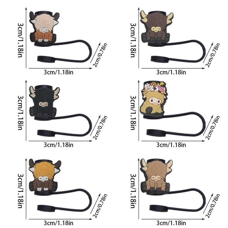 Cow Straw Tip Covers 6X Highland Cow Reusable Straw Tips Cover Reusable Straw Tips Cover Dust-Proof Straw Toppers Highland Cow