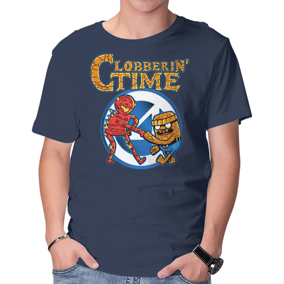 Unisex Crew Neck T-Shirt Clobberin Time Graphic Short Sleeve Casual Tee XS