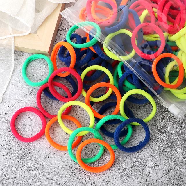 50 Solid Color Elastic Hair Ties - 4cm Girl's Ponytail Rings, Hot Sale Hair Accessories