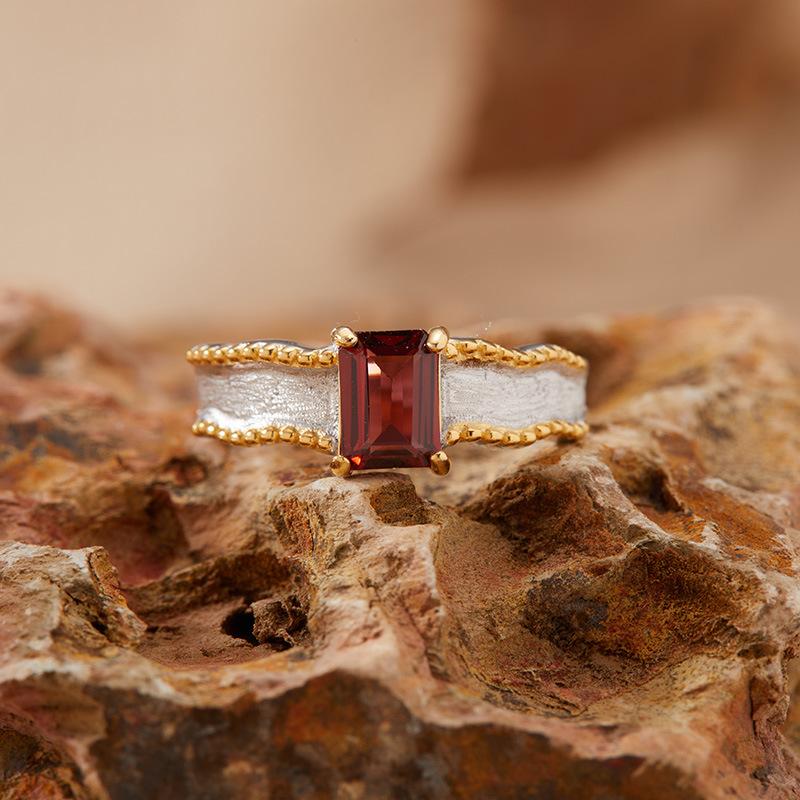 S925 Sterling Silver Naturlig Peridot Topas Citrin Färg Skattring Dam Borstad Öppen Ring