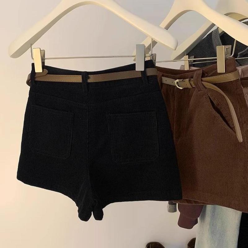 High Waist Brown Corduroy Shorts Women's Fat Mm Thickened Straight Boots Maillard Casual Pants