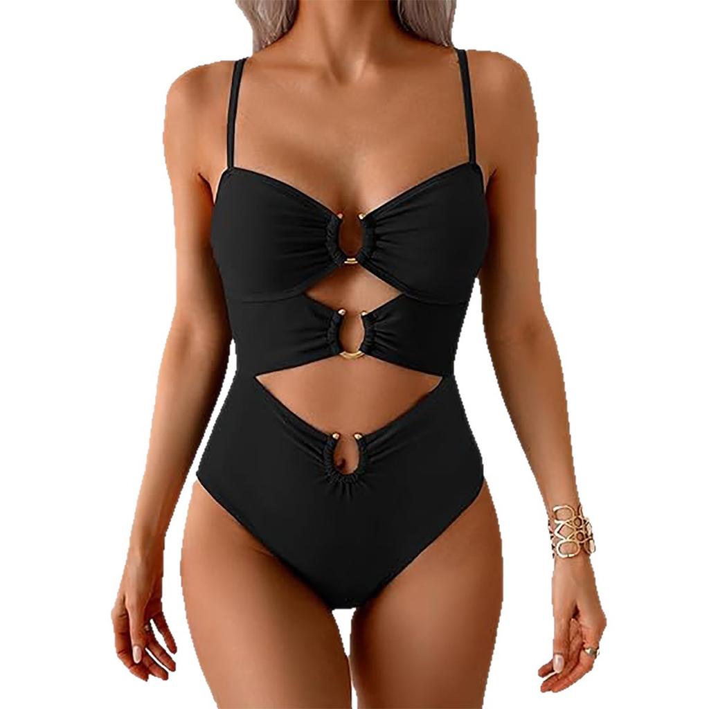 One Piece Swimsuit Women Sexy Solid Color Bikini Swimwear Fashion Elegant Beach Vacation Swimwear
